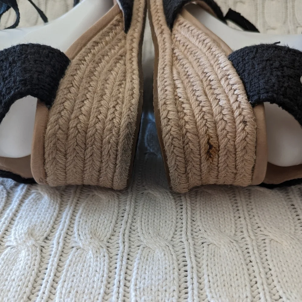 Ugg Delmar Espridrille Wedge‎ Sandals 9 Black 1003496 Wedges Tie Sandal